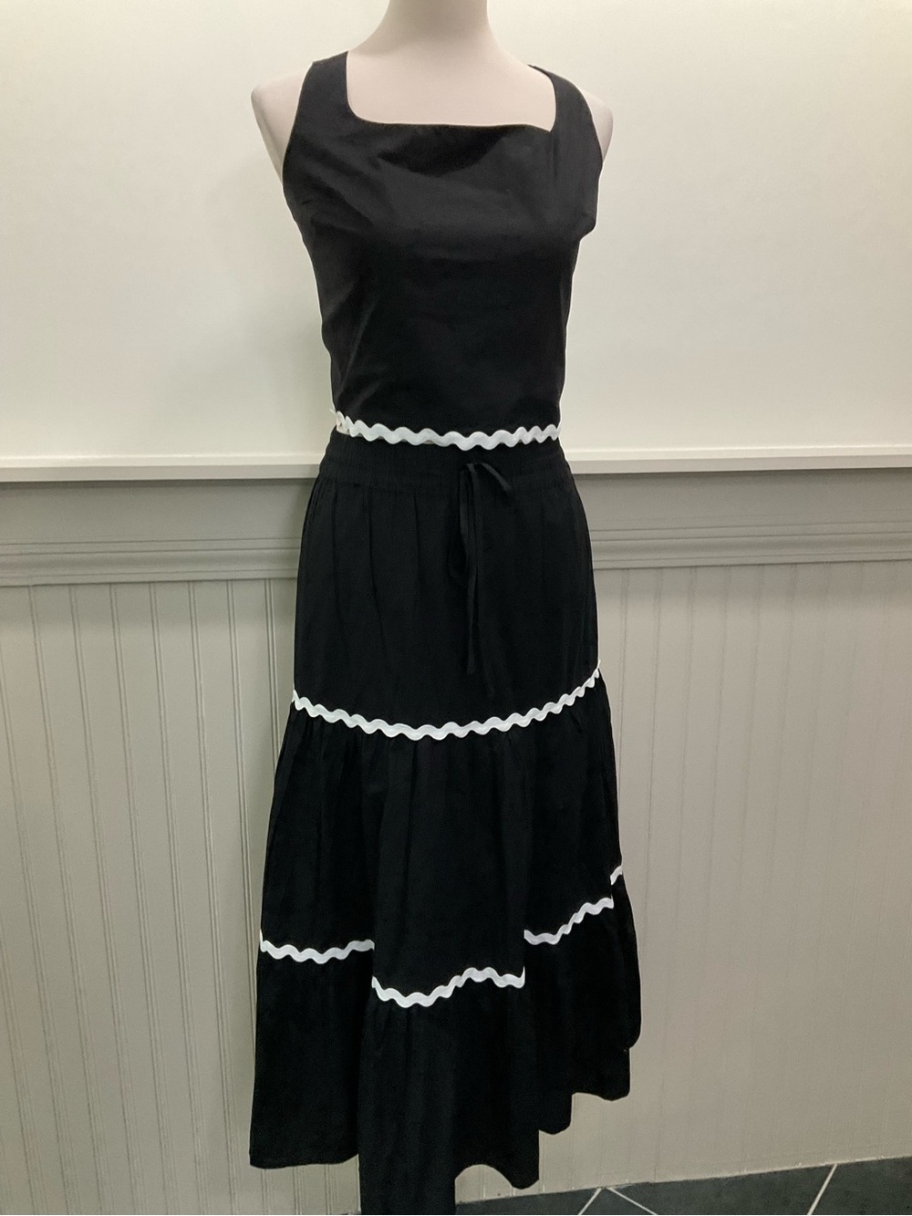 CeCe Cotton Tiered Maxi Skirt Set Large Matching Tank Drawstring Pockets - Picture 7 of 9